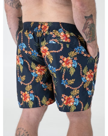 D555 Big and Tall DAWSON AO Hawaiian Printed Swim Zipper Pocket Shorts - Navy