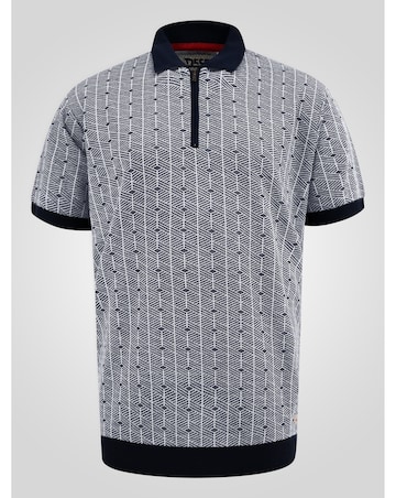 D555 Big and Tall PERRY Jacquard Knitted Polo With Quarter Neck Zip - Navy