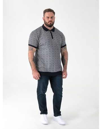 D555 Big and Tall PERRY Jacquard Knitted Polo With Quarter Neck Zip - Navy