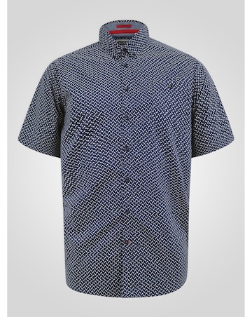 D555 Big and Tall  MELROSE Icon AO Print Short Sleeve Button Down Shirt - Navy
