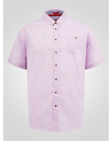 D555 Big and Tall CLARKE 2 Linen Mix Button Down Collar S/S Shirt - Pink