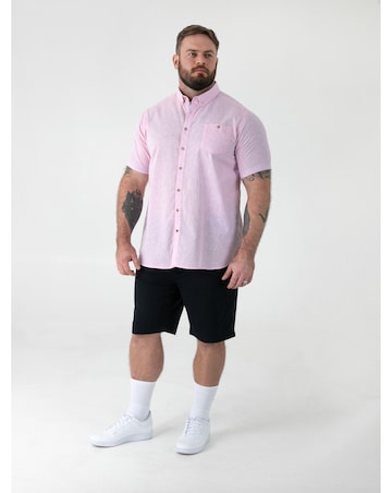 D555 Big and Tall CLARKE 2 Linen Mix Button Down Collar S/S Shirt - Pink