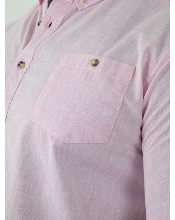 D555 Big and Tall CLARKE 2 Linen Mix Button Down Collar S/S Shirt - Pink