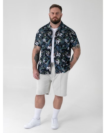 D555 Big and Tall CORDEN Hawaiian AO Printed Cuban Collar S/S Shirt - Blue