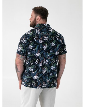 D555 Big and Tall CORDEN Hawaiian AO Printed Cuban Collar S/S Shirt - Blue