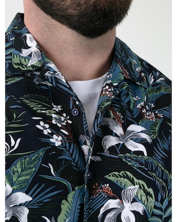 D555 Big and Tall CORDEN Hawaiian AO Printed Cuban Collar S/S Shirt - Blue