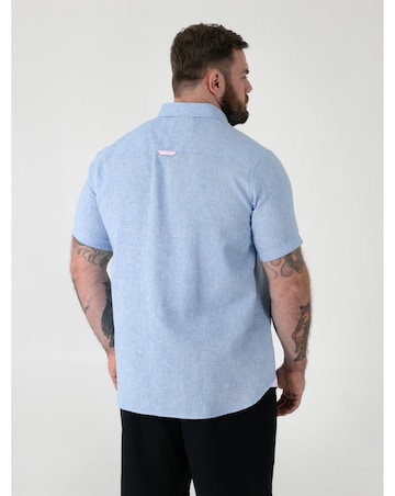 D555 Big and Tall CLARKE 1 Linen Mix Button Down Collar S/S Shirt - Blue