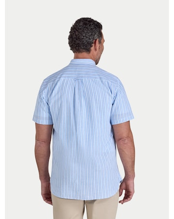 Raging Bull Short Sleeve Bournmouth Stripe Linen Shirt Sky Blue