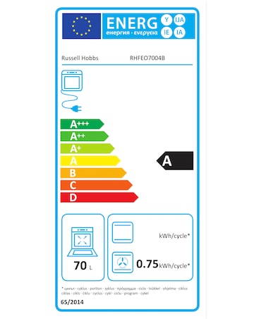 Russell Hobbs RHFEO7004B 70L Built-In Single Electric Fan Oven - Black