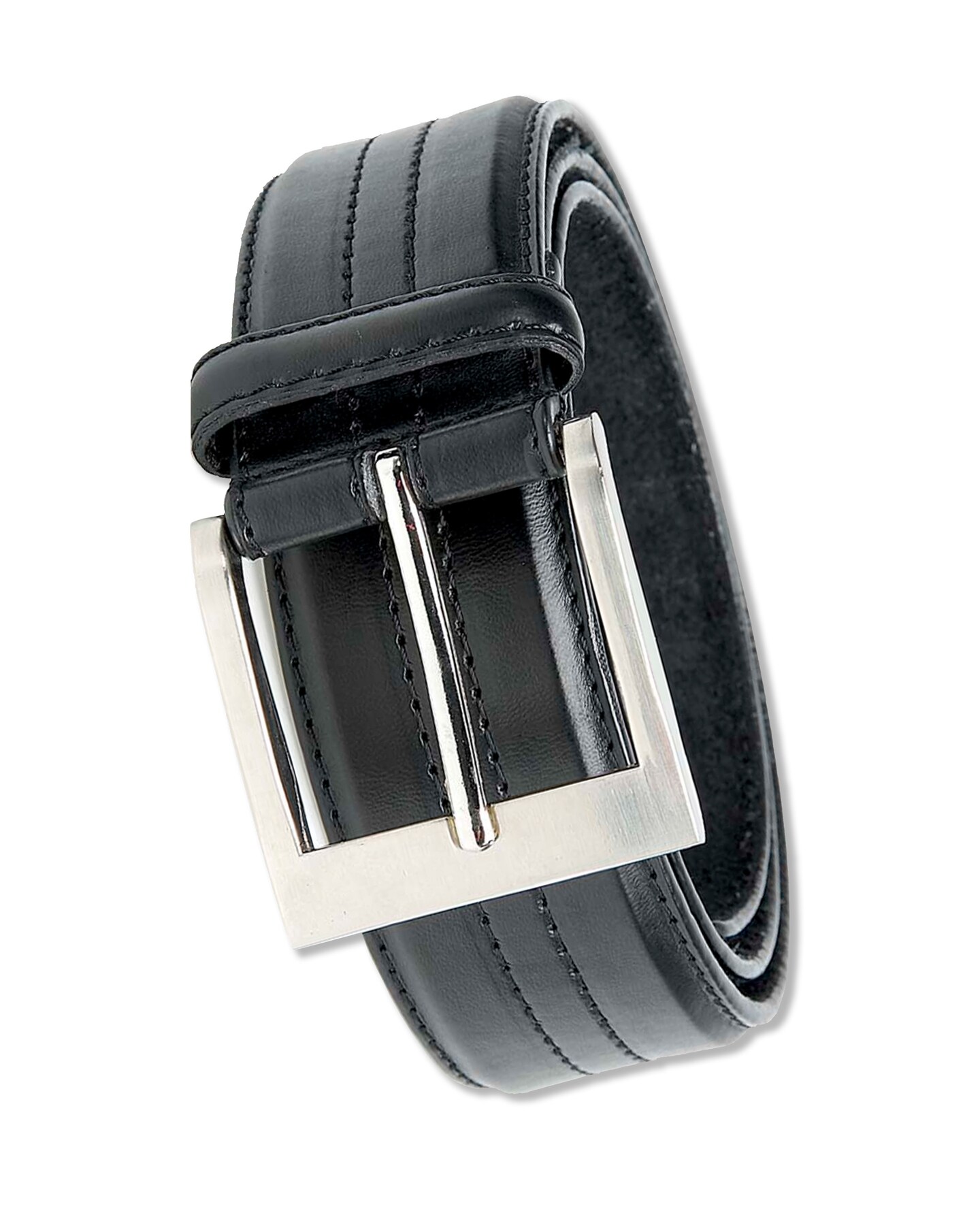 D555 Big & Tall Harley Four Stitch Line Square Buckle Belt 3.90 Cm Width - Black