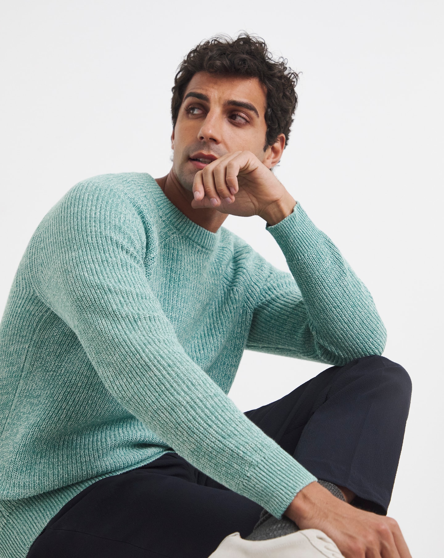 Cotton Twist Crew Neck Knitted Jumper