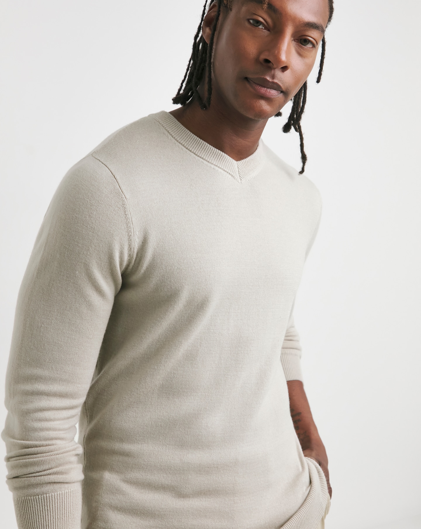 Merino Wool Stone V Neck Jumper