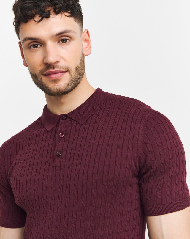 Cable Knitted Polo - Burgundy