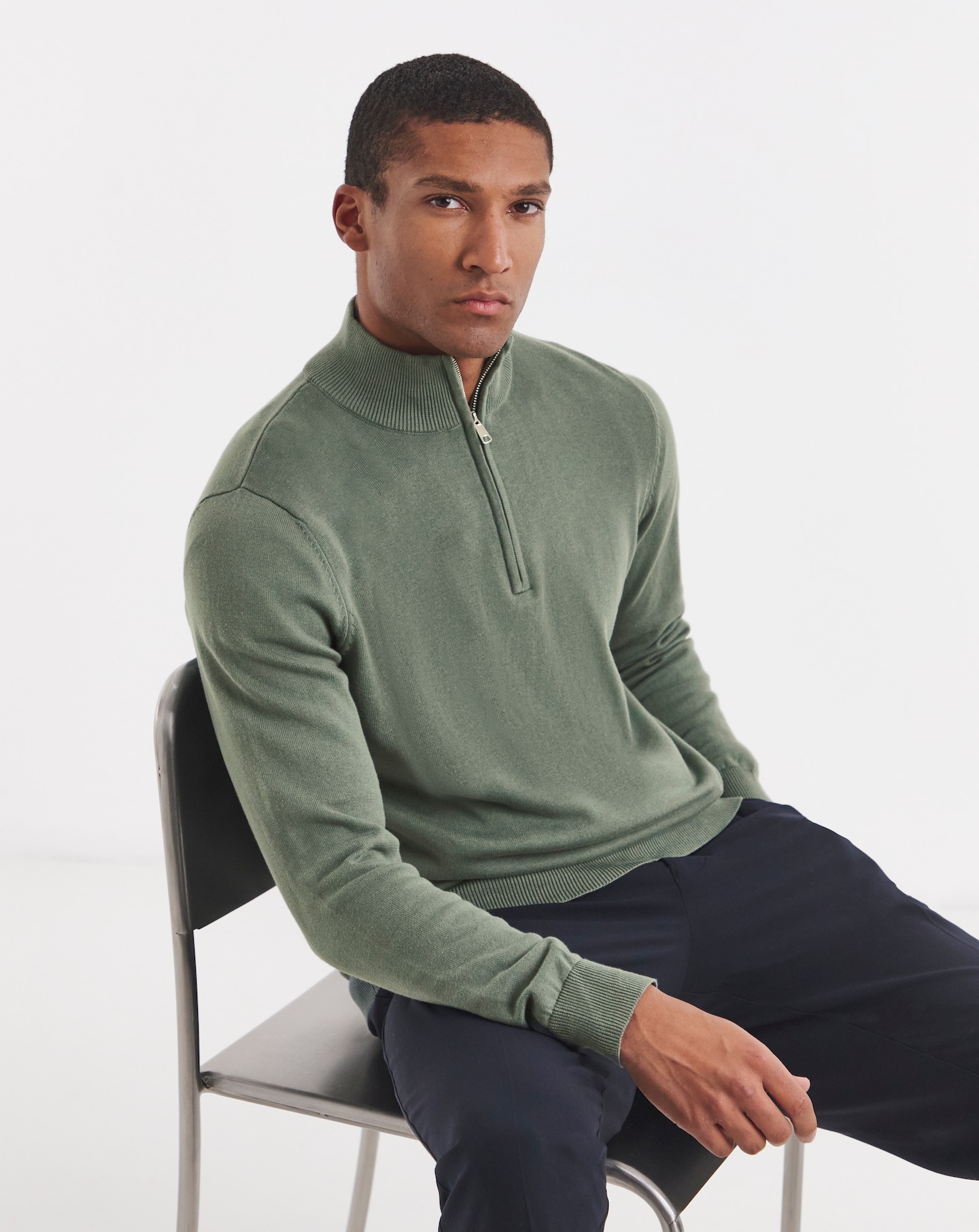 New In - Cotton 1/4 Zip Funnel Knit Top