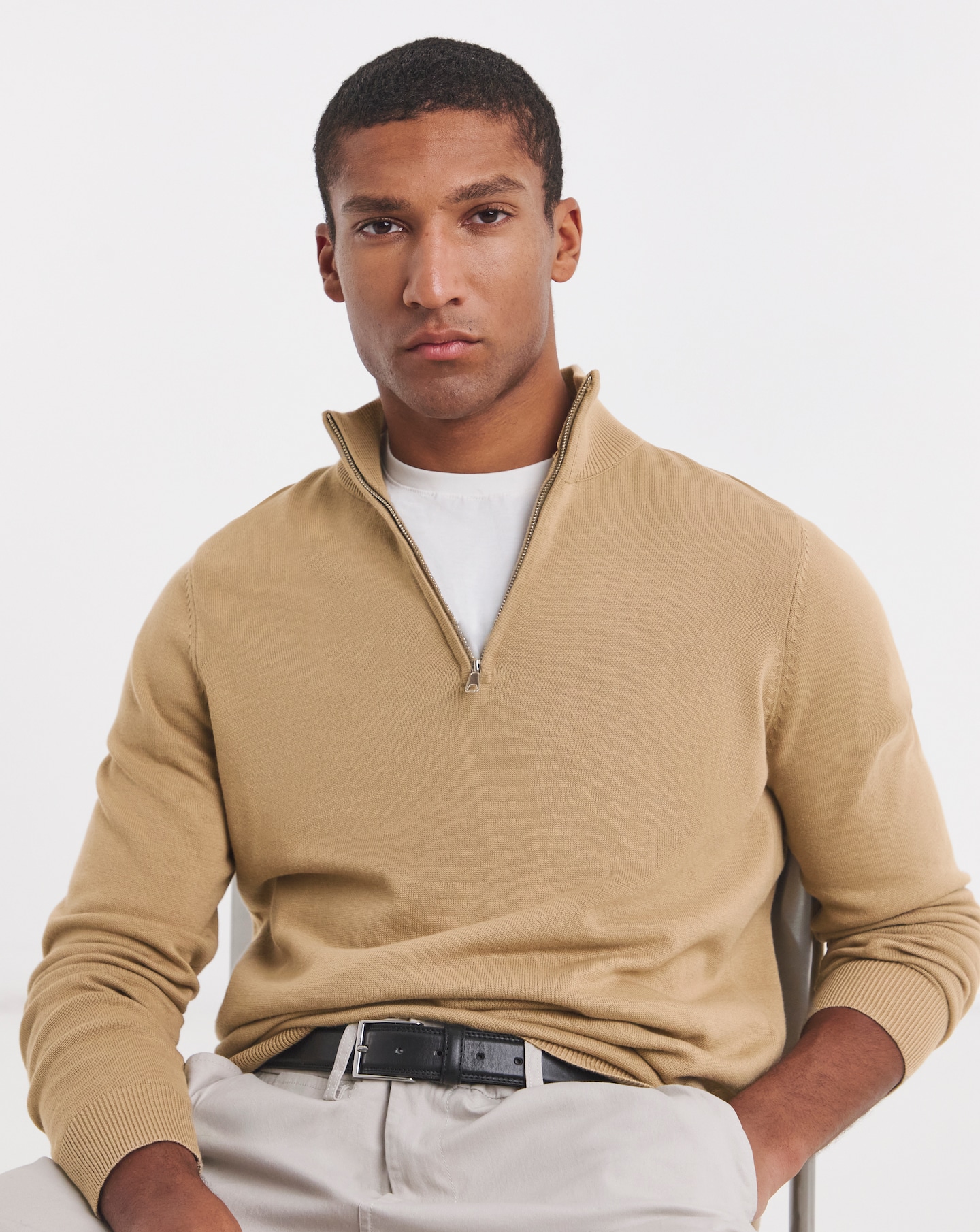 New In - Cotton 1/4 Zip Funnel Knit Top