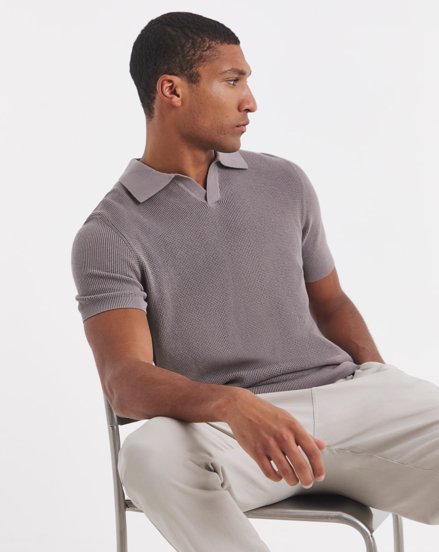 New In - Open Neck Textured Polo