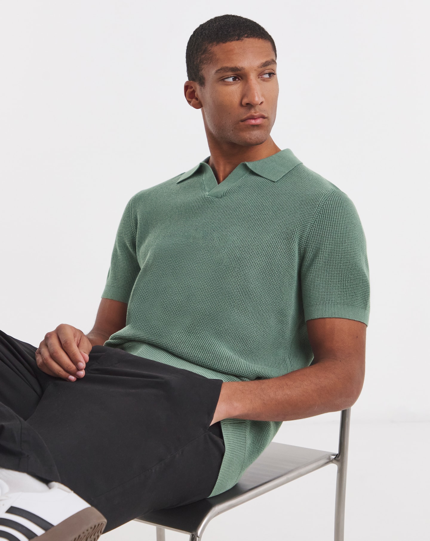 New In - Open Neck Textured Polo
