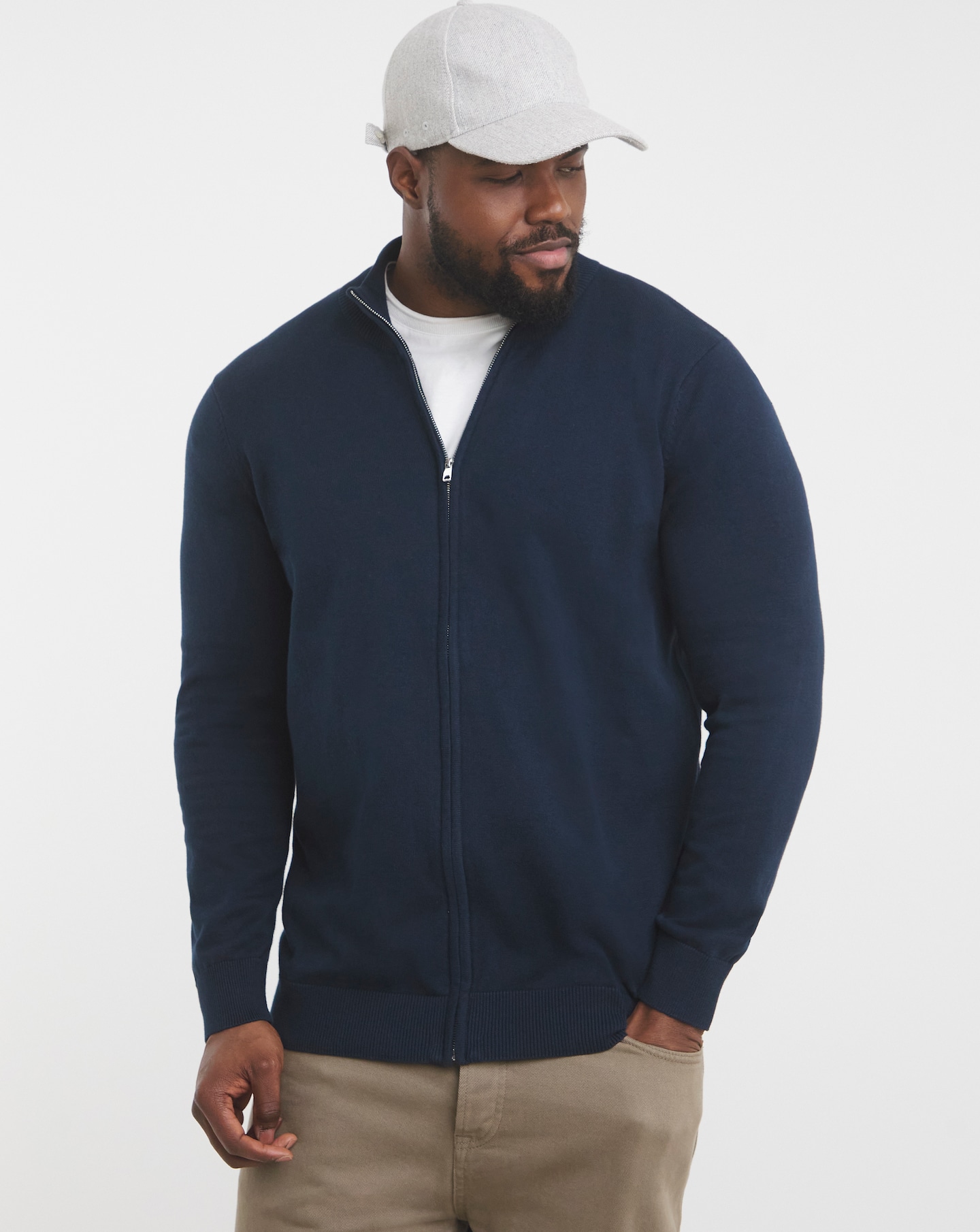 Dark Navy Zip Funnel Neck Knit Cardigan