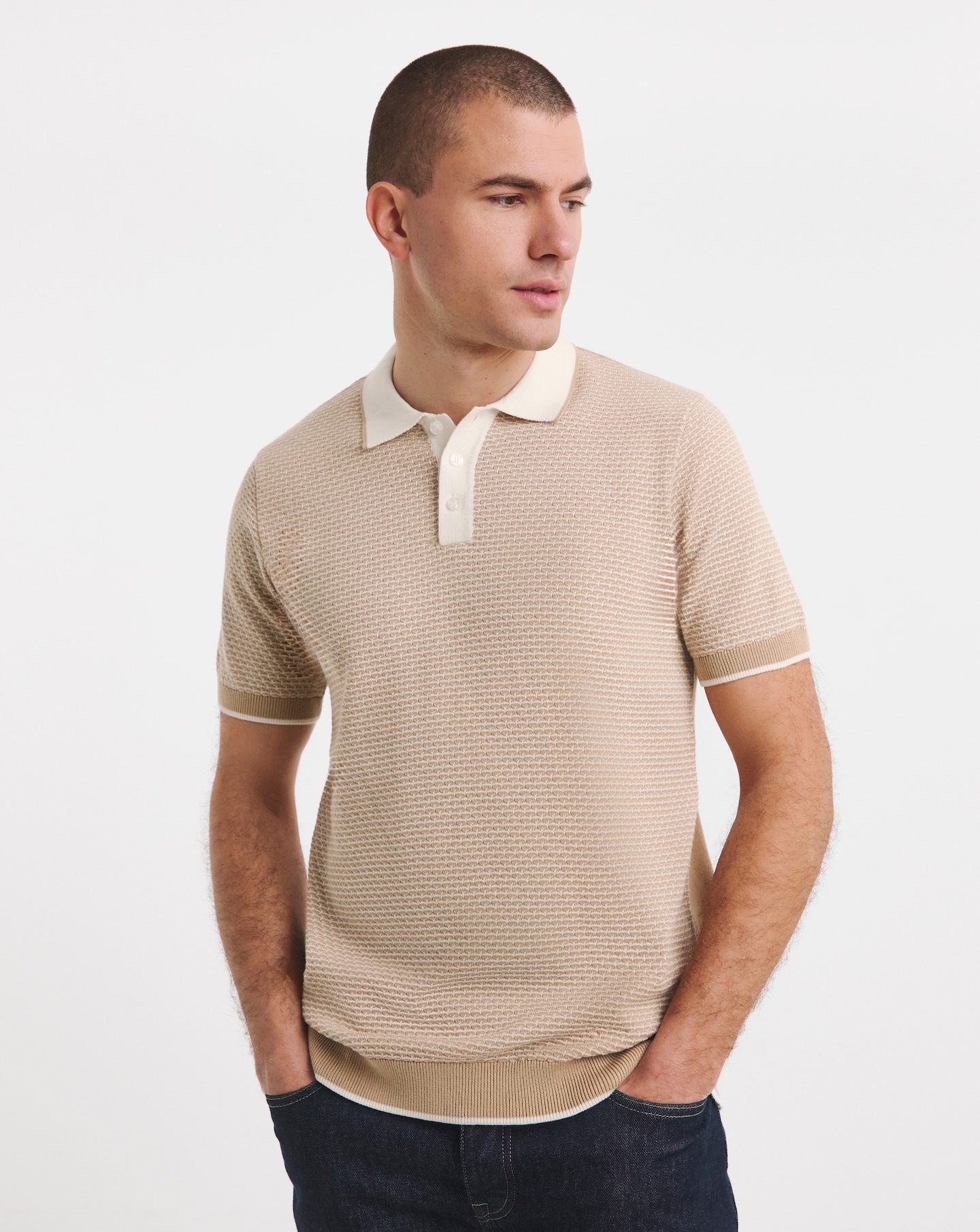 New In - Geo Patterned Short Sleeve Knitted Polo