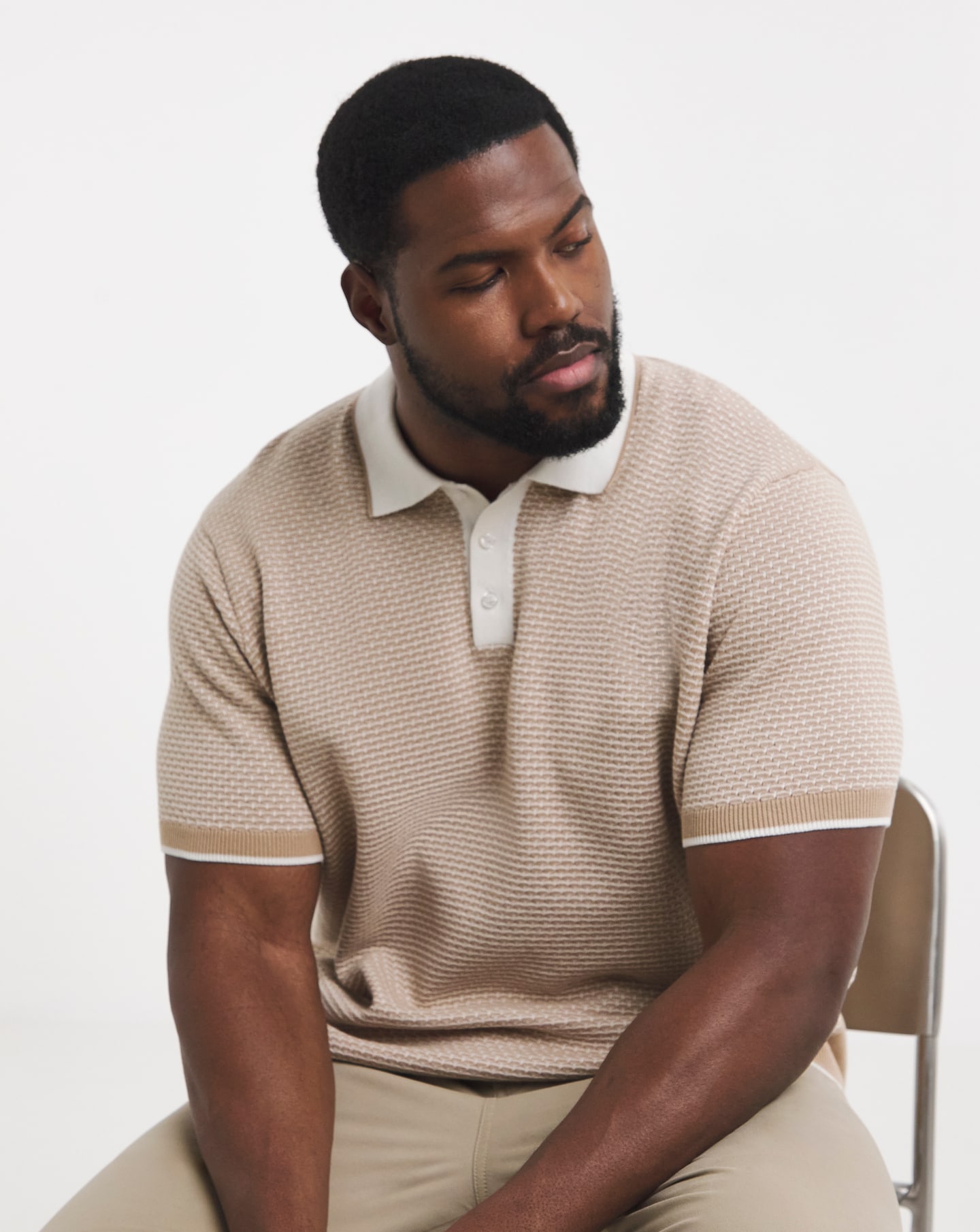 Geo Patterned Short Sleeve Knitted Polo