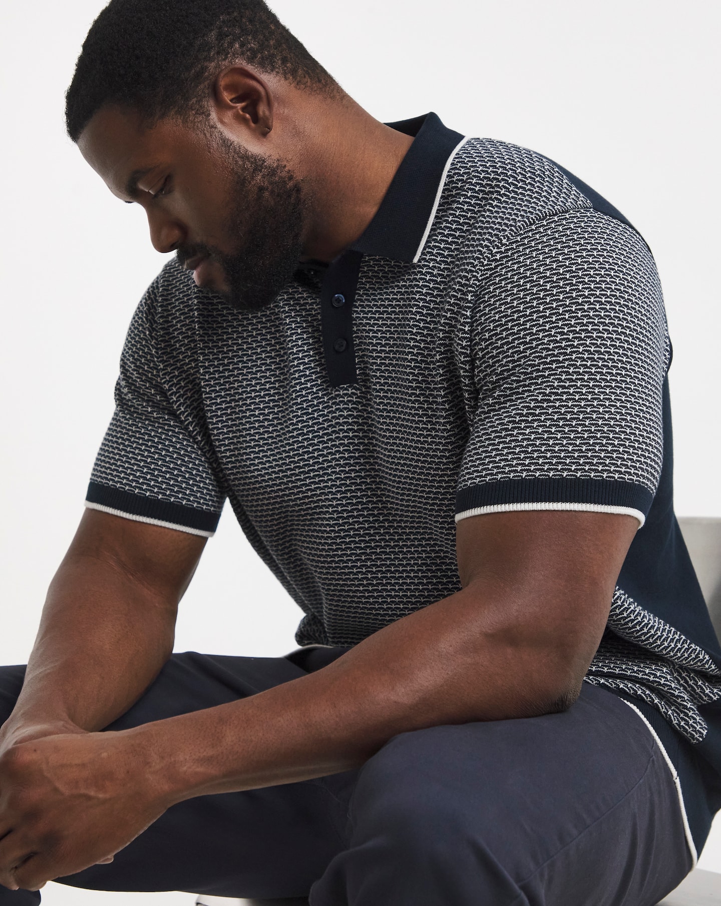 Geo Patterned Short Sleeve Knitted Polo