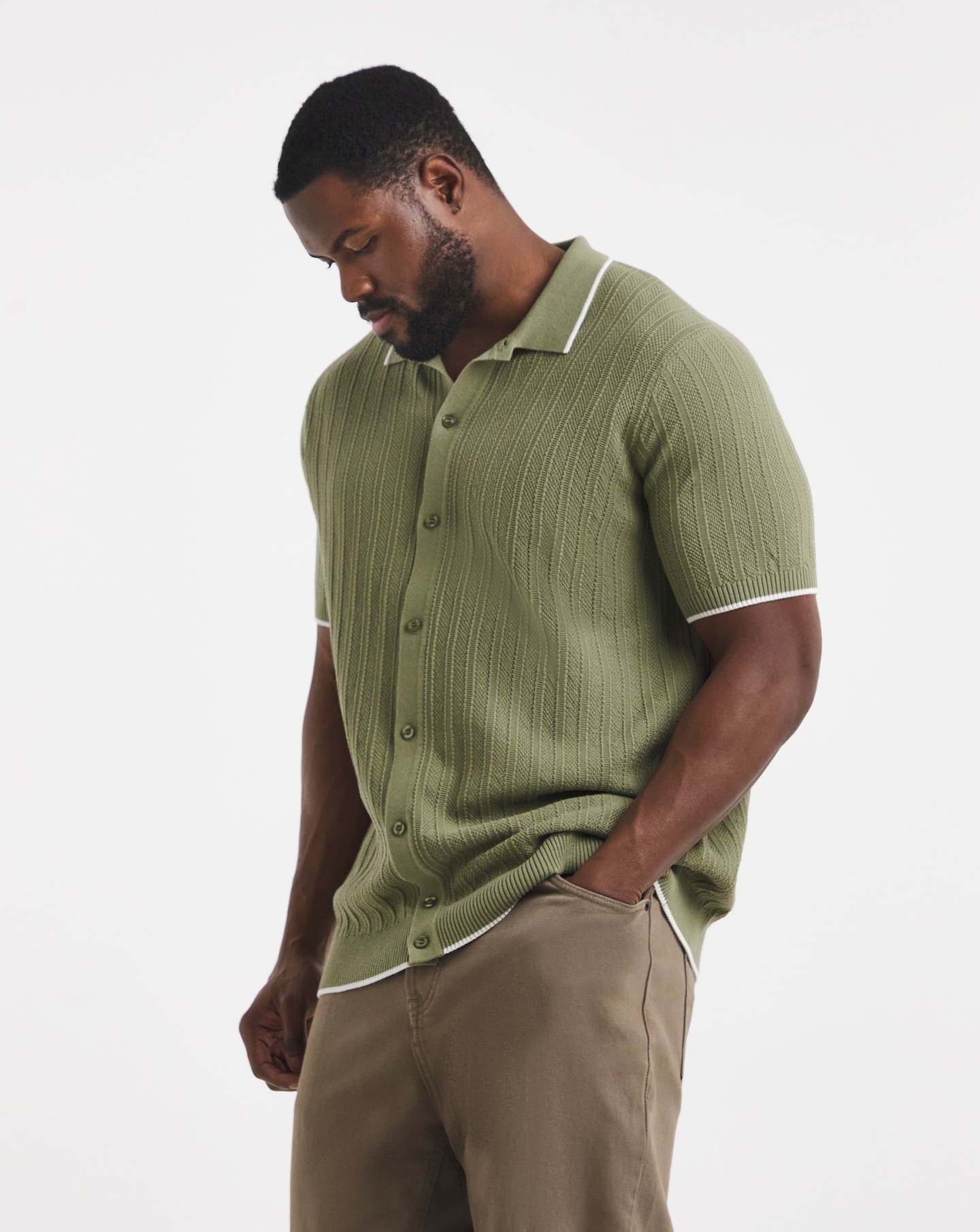 New In - Button Through Texture Knitted Polo