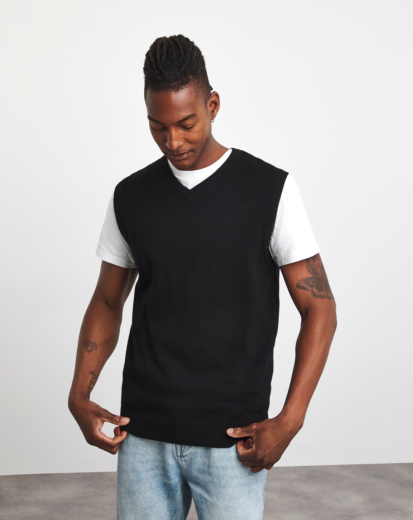 Long black sleeveless deals sweater vest