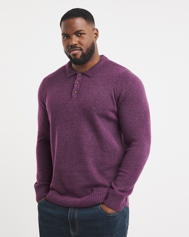 Purple Lambswool Long Sleeve Polo