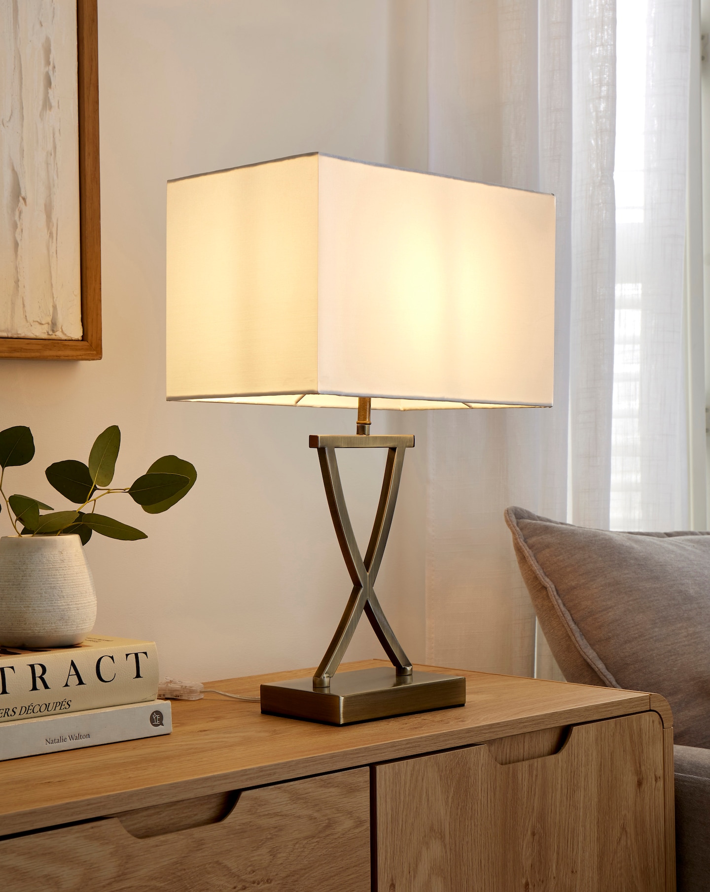 New In - Antique Brass Faux Silk Shade Table Lamp