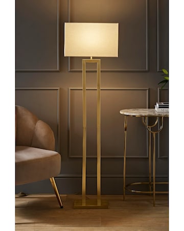 ValueLights Gloria Gold Double Stem Floor Lamp with Rectangular Shade