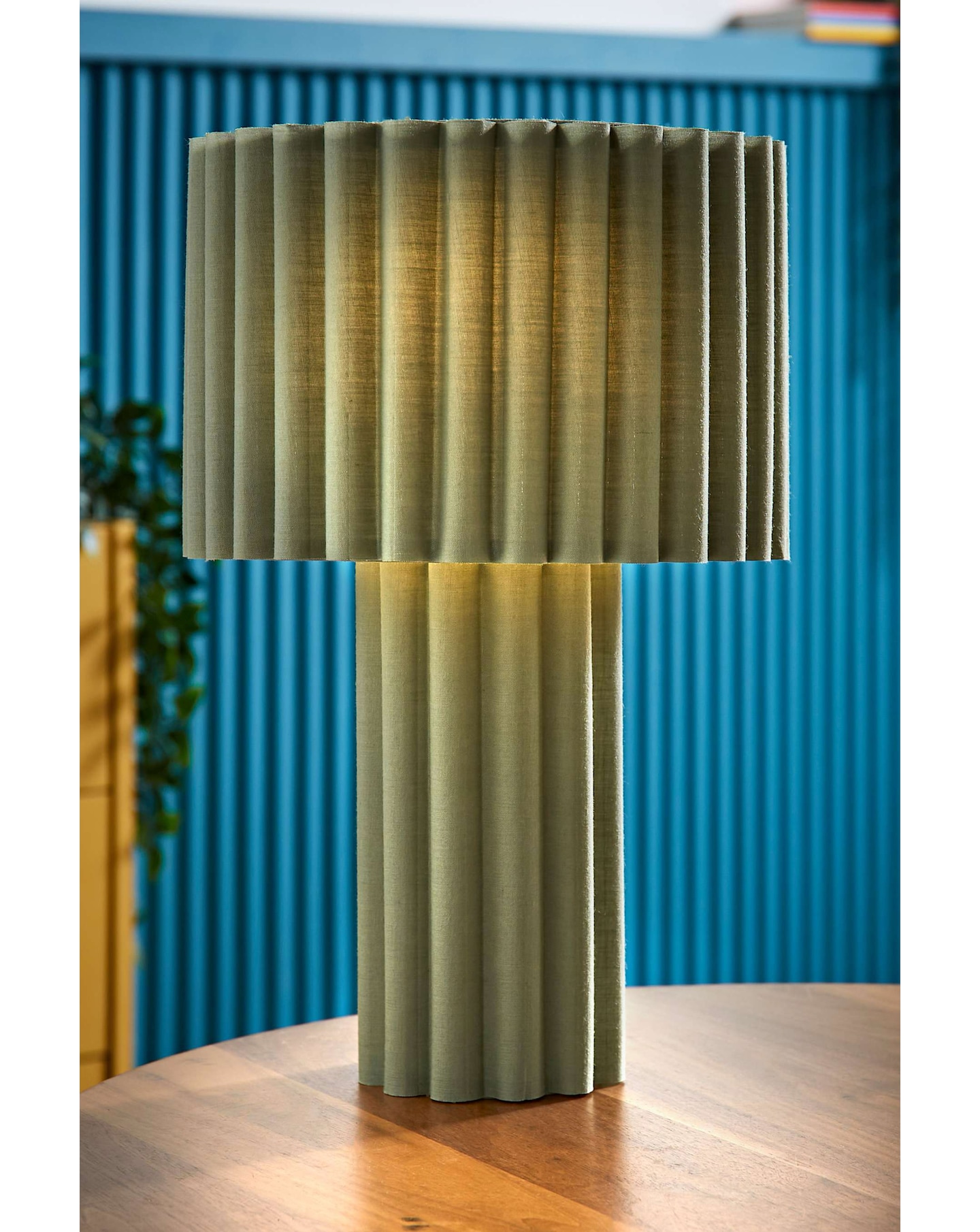 New In - Lenny Moss Green Ribbed Table Lamp