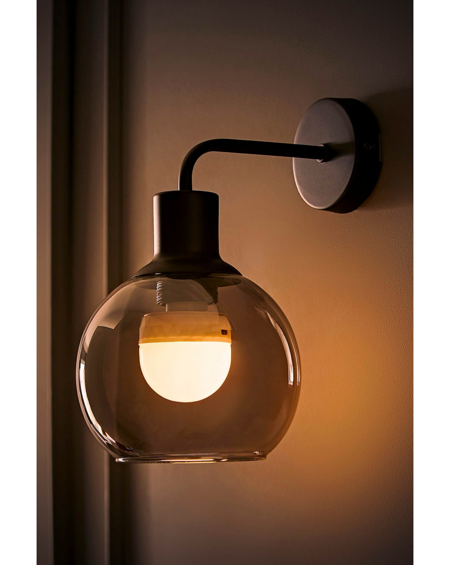 New In - Bellamy Black Smoke Glass Wall Light