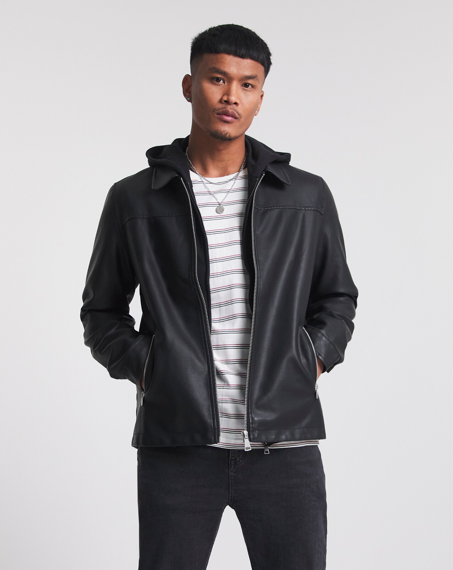 Black leather deals harrington jacket