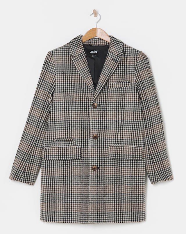 Wool Mix Check Over Coat - Check