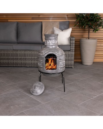 Charles Bentley Leaf Motif Clay Chimenea With Grill