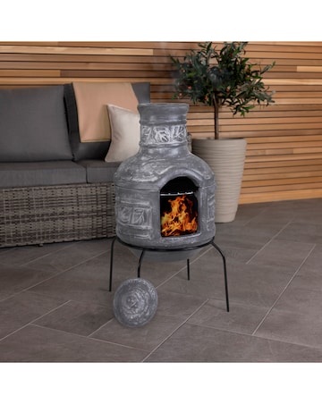 Charles Bentley Leaf Motif Clay Chimenea With Grill