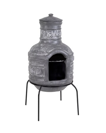 Charles Bentley Leaf Motif Clay Chimenea With Grill