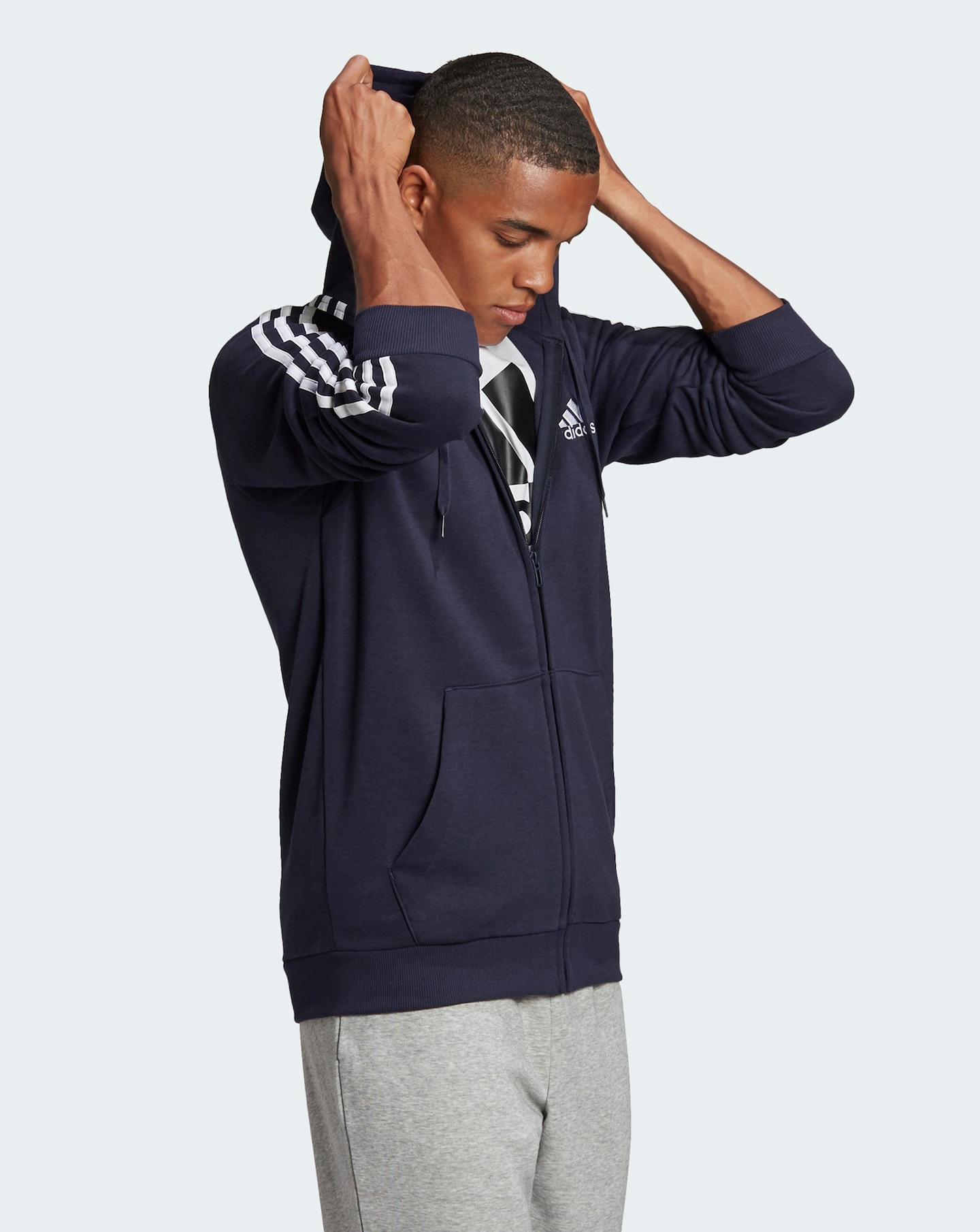 adidas Essentials Fleece 3 Stripe FZ Hoody Jacamo