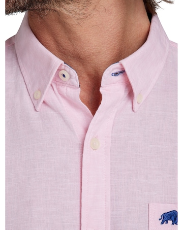 Raging Bull Short Sleeve Classic Linen Shirt Pink