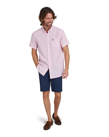 Raging Bull Short Sleeve Classic Linen Shirt Pink