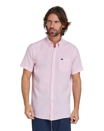 Raging Bull Short Sleeve Classic Linen Shirt Pink