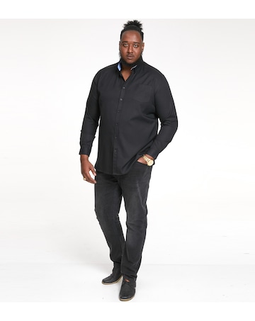 D555 Big & Tall Richard L/S Button Down Oxford Shirt with Chest Pocket - Black