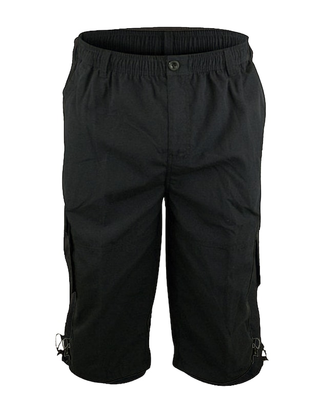 D555 Big & Tall Mason Elasticated Waist Drawcord Cargo Capri Pant - Black