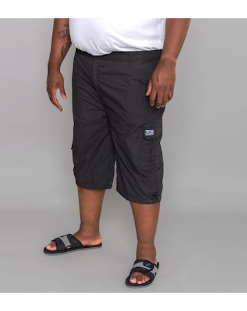 D555 Big & Tall Mason Elasticated Waist Drawcord Cargo Capri Pant - Black