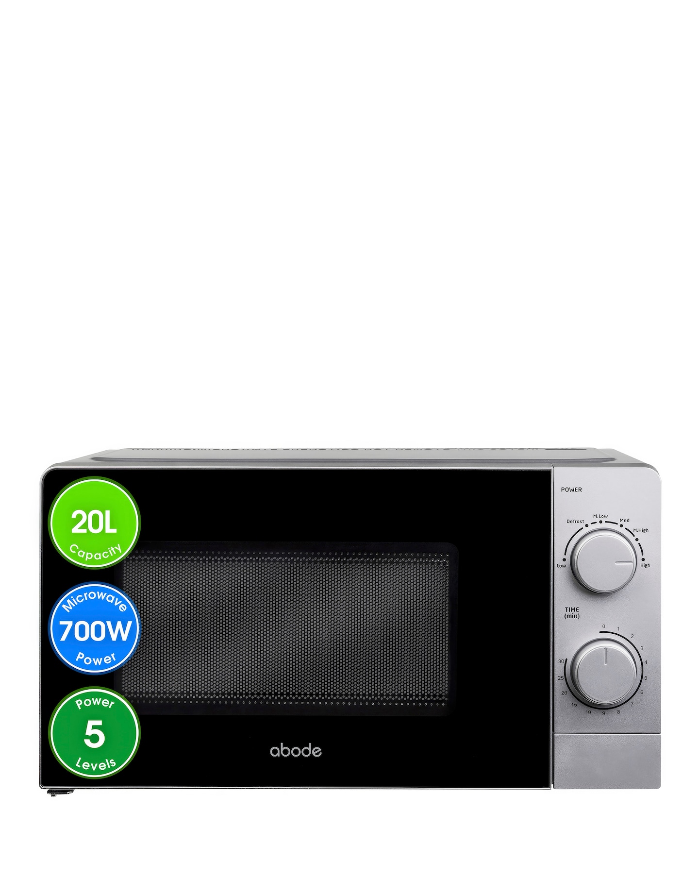 New In - Abode 20 Litre Silver Manual Microwave