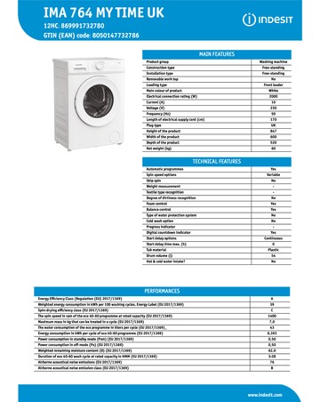 Indesit IMA 764 My Time Washing Machine - White