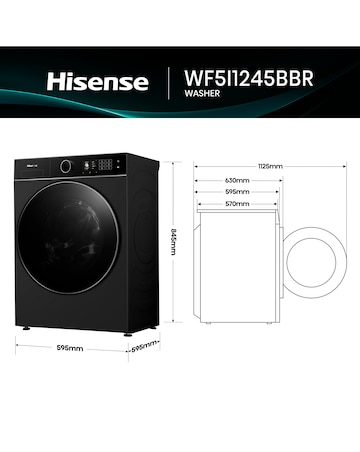 Hisense KitchenFit 5i Series WF5I1245BBR 12kg Washing Machine - Black