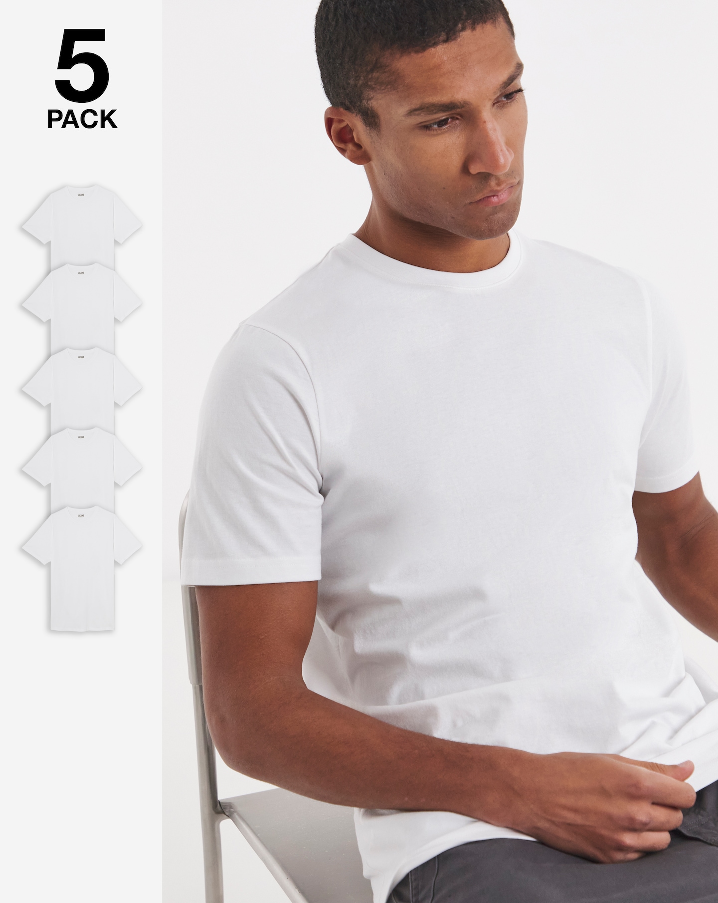 New In - 5 Pack White Crew Neck T-Shirts Long