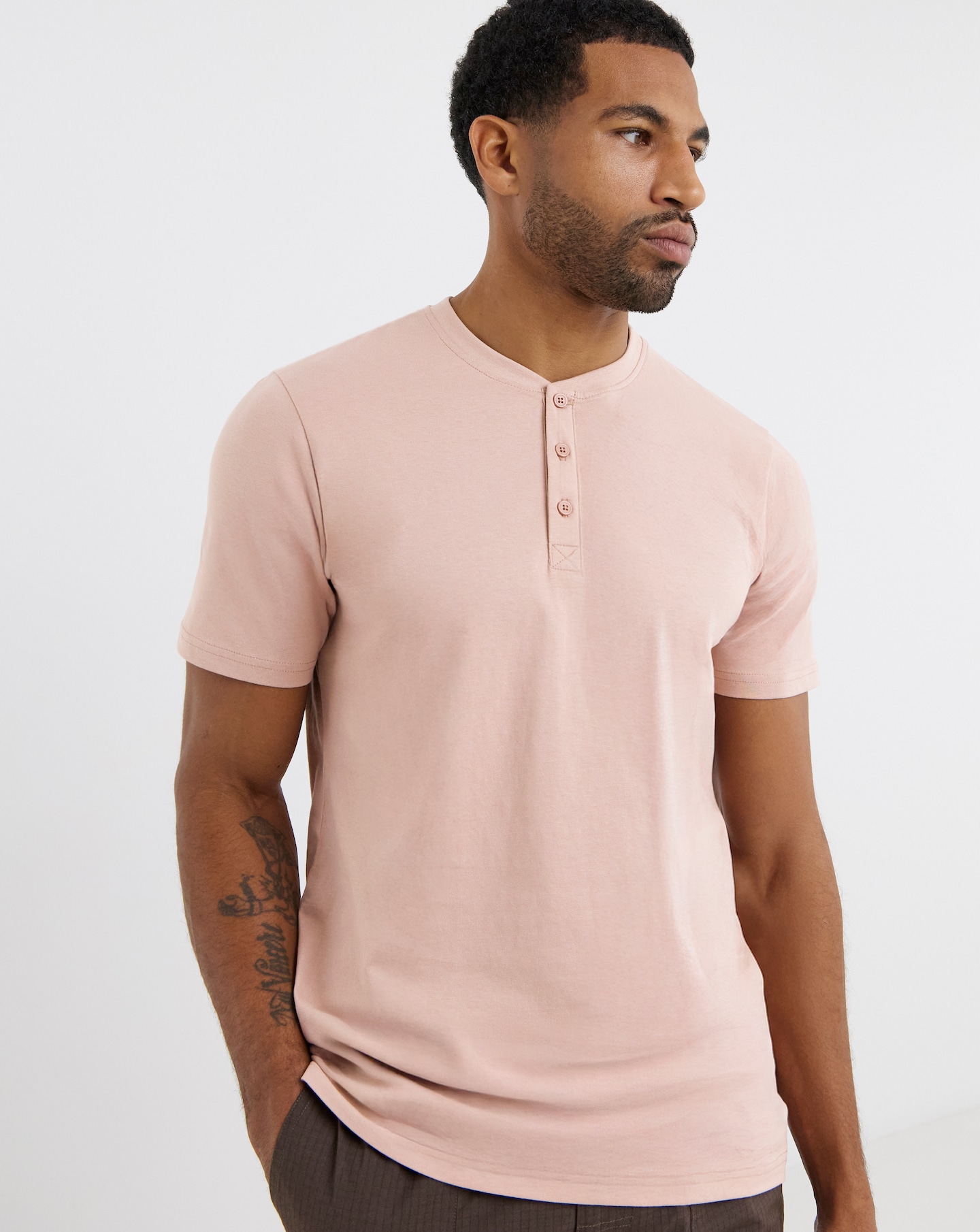 New In - Pure Cotton Grandad T-Shirt Long- Pink