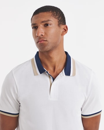 Tipped Pique Polo Shirt Long- White
